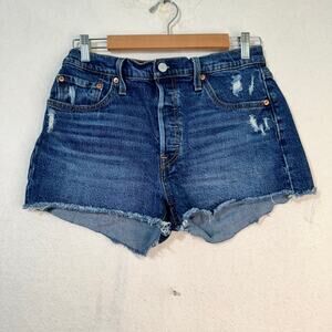Levi's 501 Original Cutoff Distressed Blue Denim High Rise Shorts Size 29 Medium